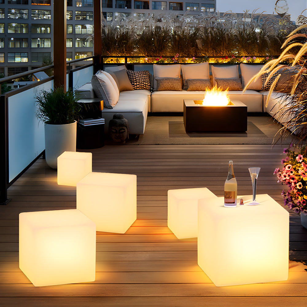 Ice Cube LED Outdoor Ground Light Solar Battery or Hardwired PC White IP54 3W 2 Sizes Garden Lawn Villa