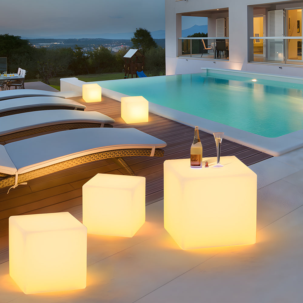 Ice Cube LED Outdoor Ground Light Solar Battery or Hardwired PC White IP54 3W 2 Sizes Garden Lawn Villa