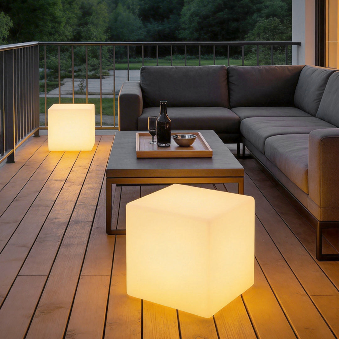 Ice Cube LED Outdoor Ground Light Solar Battery or Hardwired PC White IP54 3W 2 Sizes Garden Lawn Villa