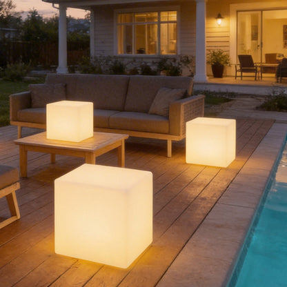 Ice Cube LED Outdoor Ground Light Solar Battery or Hardwired PC White IP54 3W 2 Sizes Garden Lawn Villa