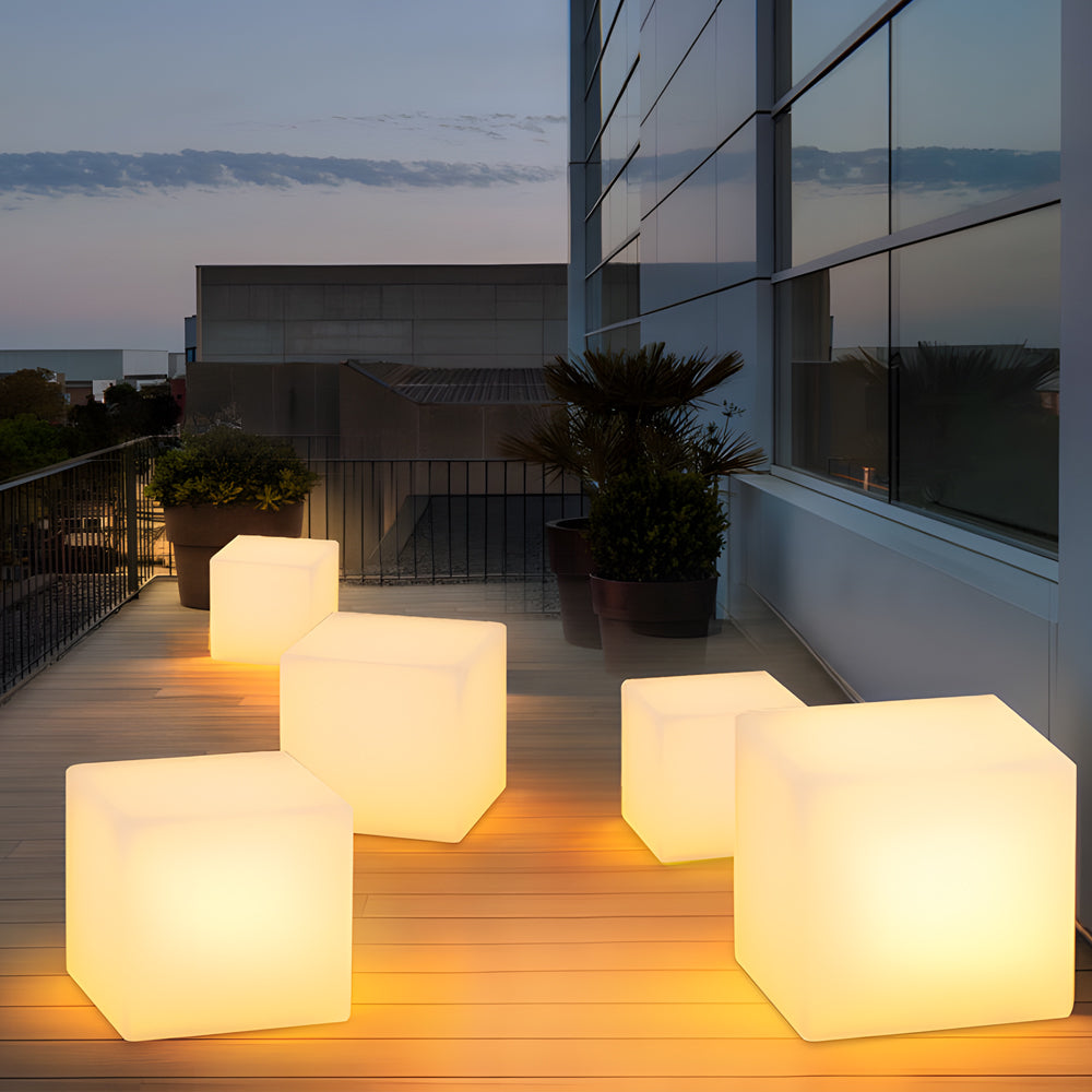 Ice Cube LED Outdoor Ground Light Solar Battery or Hardwired PC White IP54 3W 2 Sizes Garden Lawn Villa