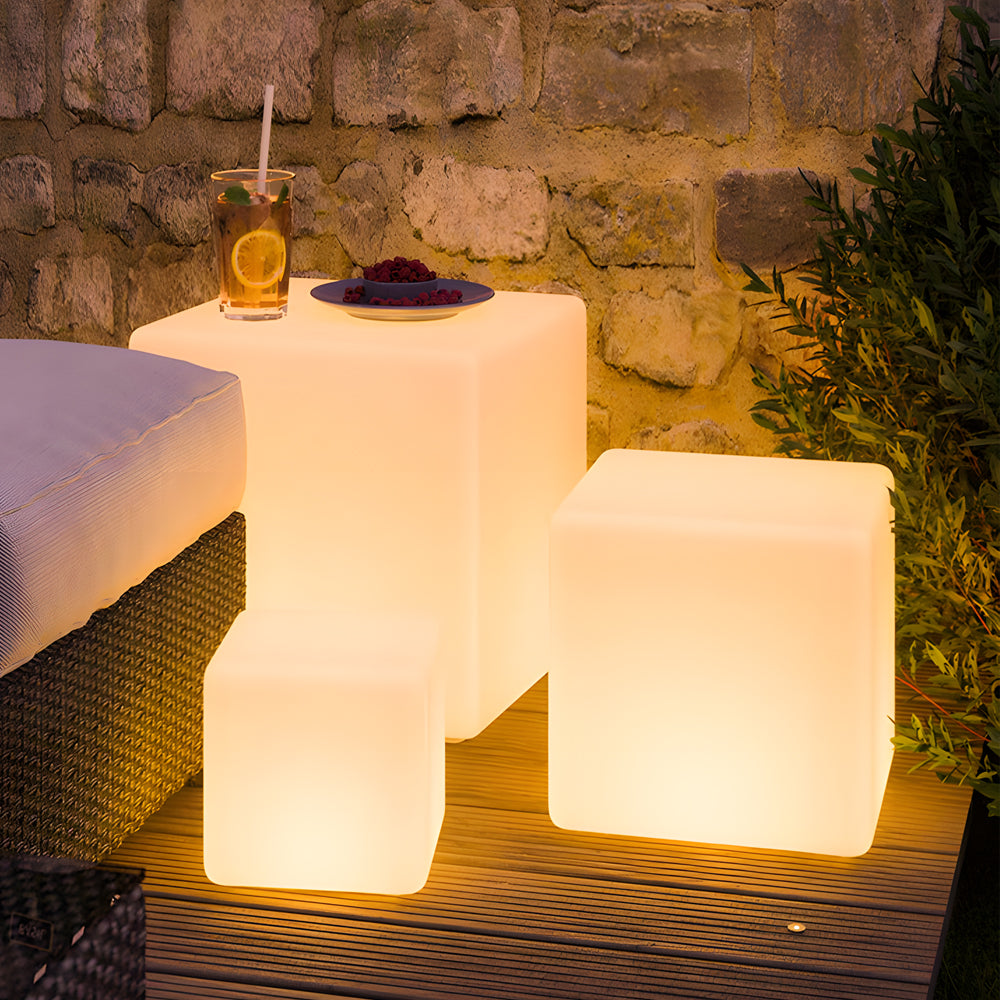 Ice Cube LED Outdoor Ground Light Solar Battery or Hardwired PC White IP54 3W 2 Sizes Garden Lawn Villa