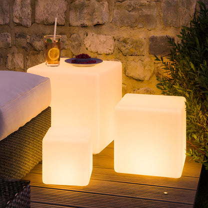 Ice Cube LED Outdoor Ground Light Solar Battery or Hardwired PC White IP54 3W 2 Sizes Garden Lawn Villa