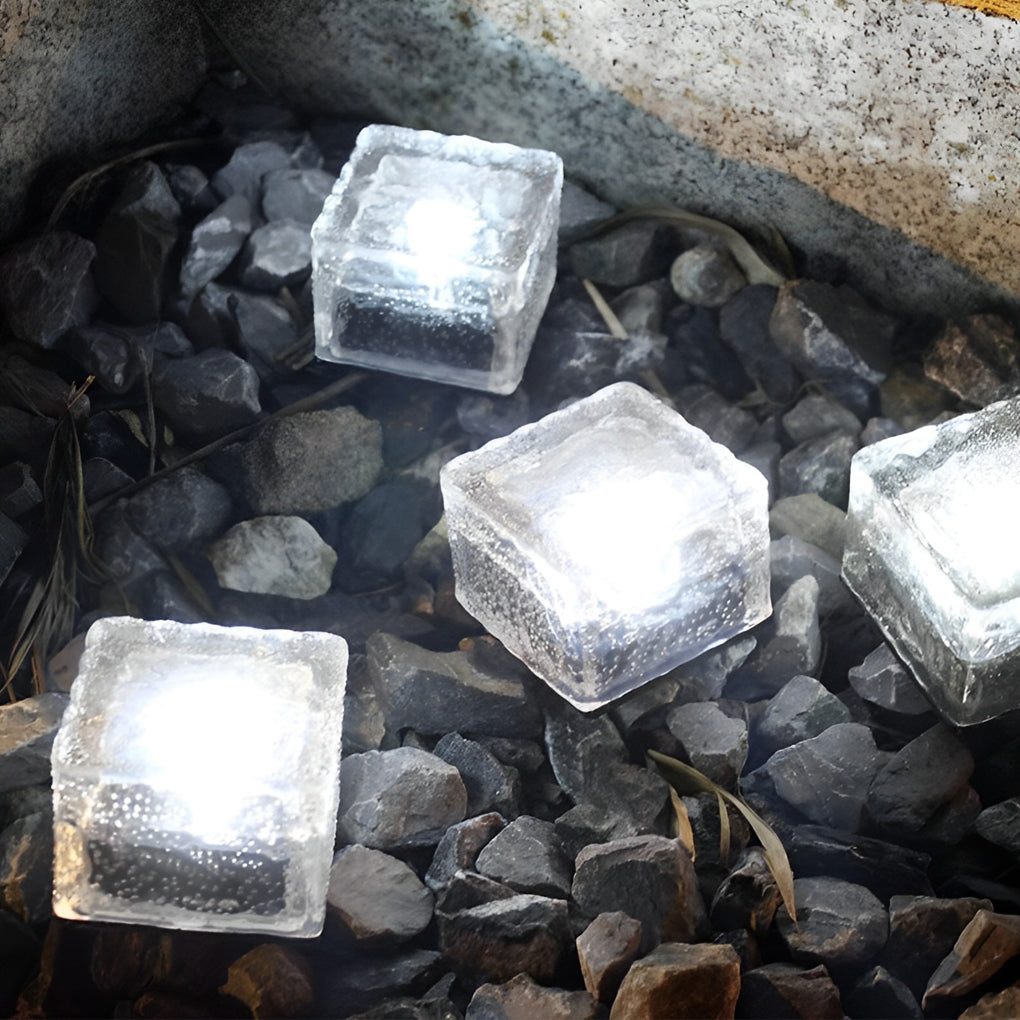 Solar Ice Cube Lights Outdoor LED IP65 Imitation Crystal Glass Step Deck Path Garden Warm White White Blue Green 4 Pack