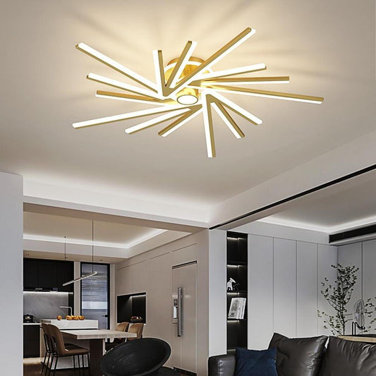 Abstract Tube Flower Semi-Flush Mount Ceiling Light — Nordic Gold Metal Acrylic LED 3 4 5 Light