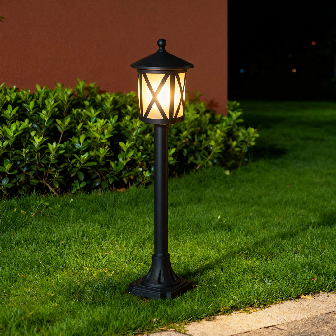Solar LED Path Light Round Disc Top Bubble Pole Design Black Die-Cast Aluminum 3 Heights