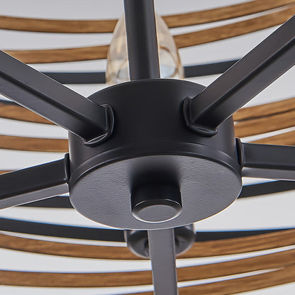 Black Drum Pendant Light Stacked Iron Rings Walnut Accent E12 American Retro 3 Sizes Dining Bar