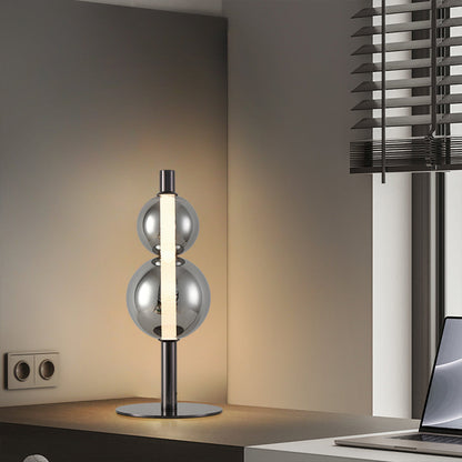 Sculptural Double Globe Table Lamp Pearl Black Iron Smoked Glass Full Spectrum Tri-Color LED Eye Care 8W 21.65 Inch