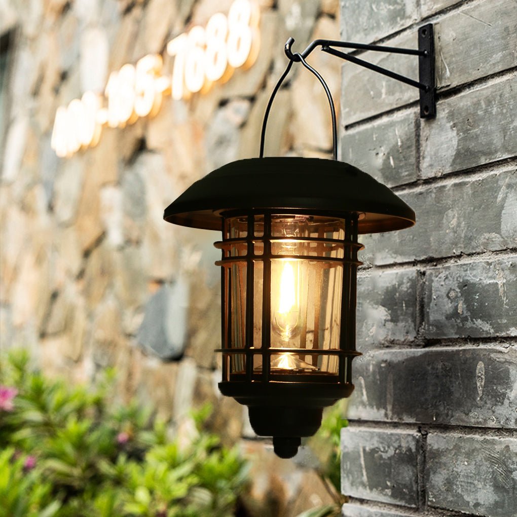 Industrial Solar Outdoor Wall Lantern Cage Glass Aluminum LED 3000K
