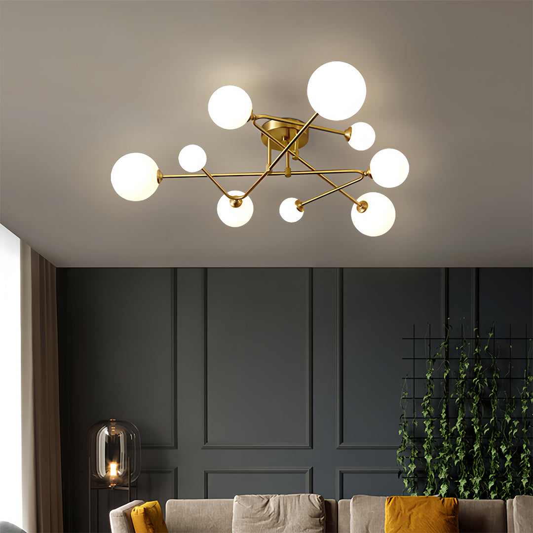 Magic Bean Gold Semi-Flush Mount Nordic Iron E27 Globe 4 6 9 Light