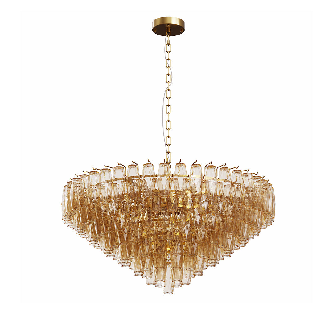 Grand-Scale Iron Frame Chandelier with Cascading Glass Drops