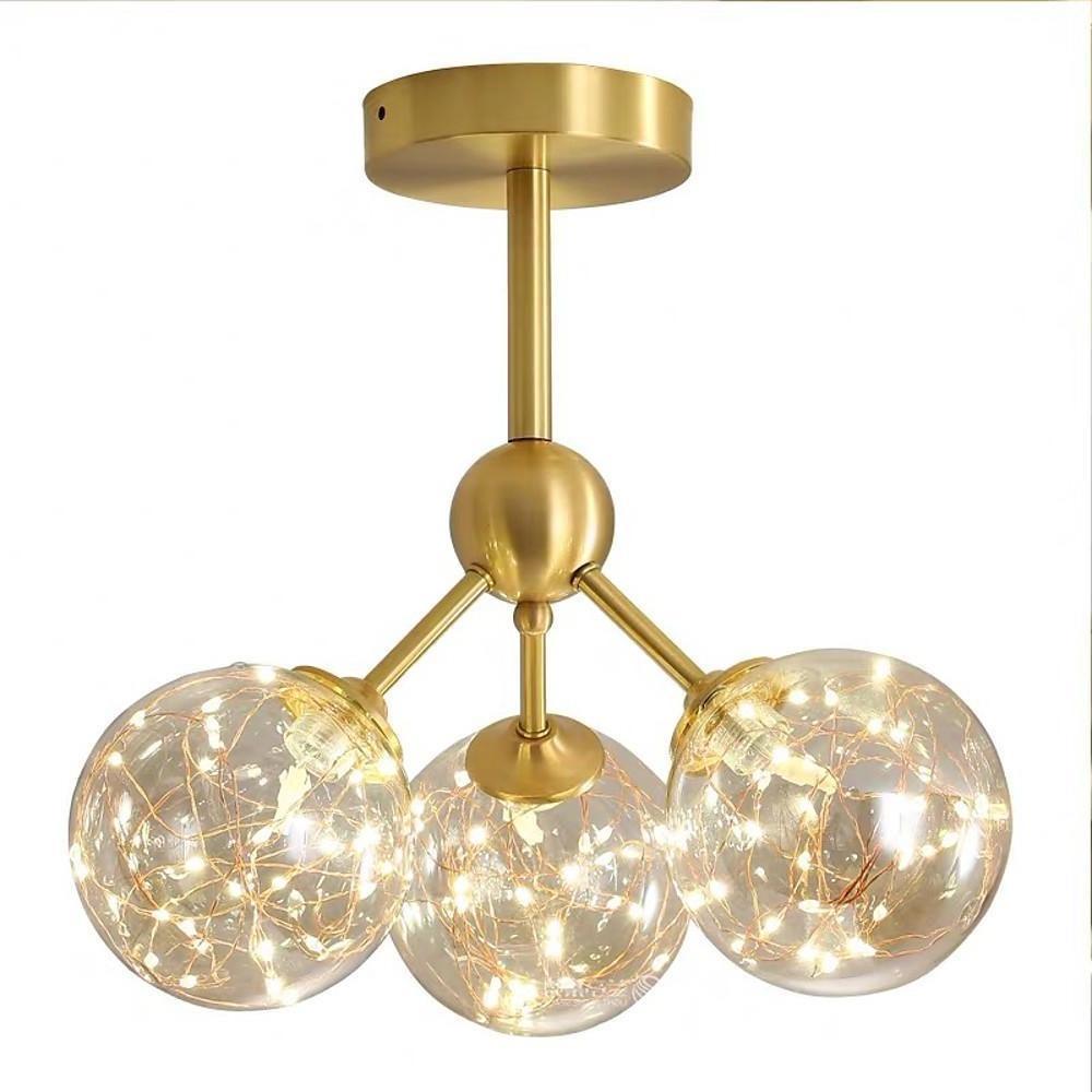 3-Globe Copper Glass Semi-Flush Mount Ceiling Light — Modern Copper Glass LED Amber White Neutral White 4000K