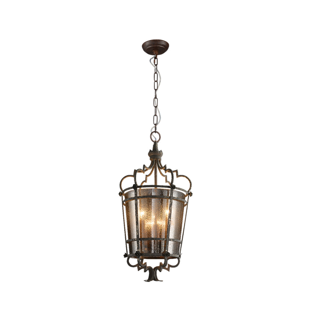 Italian Gothic Lantern Pendant Antique Bronze Iron 3-Light Transparent Glass E12 Dining Foyer