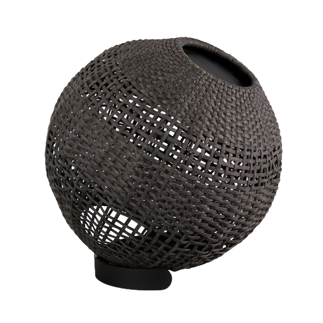 Woven Grass Vine Globe Outdoor Floor Lantern IP65 Solar/Hardwired 3000K Stainless Steel