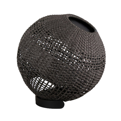 Woven Grass Vine Globe Outdoor Floor Lantern IP65 Solar/Hardwired 3000K Stainless Steel