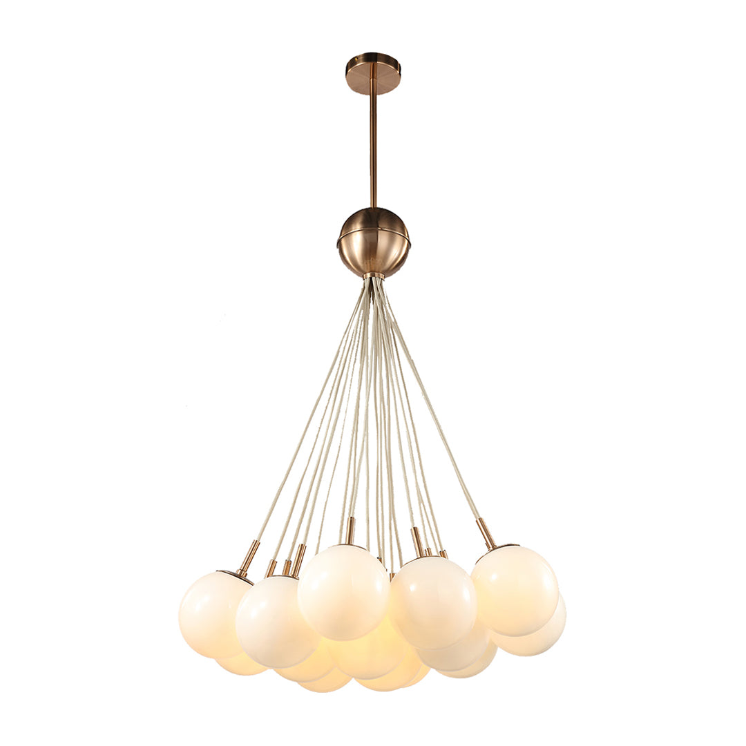 Gold Frame Bubble Glass Chandelier with Transparent Glass Spheres on Fine Suspension Arms