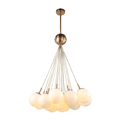 Gold Frame Bubble Glass Chandelier with Transparent Glass Spheres on Fine Suspension Arms