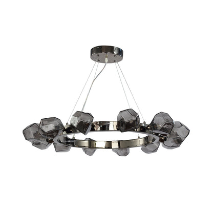 Modern Black Round Chandelier Geometric Glass Shades Ceiling Light Dining Room Living Room
