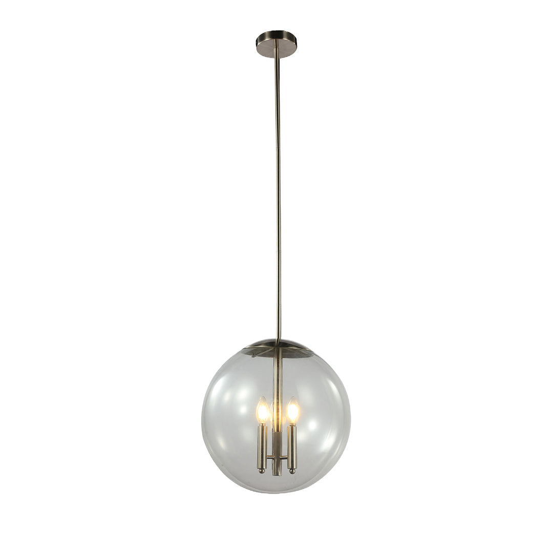 Glass Orb Pendant Light Modern Transparent Clear Globe Silver Nickel E12 3-Light Kitchen Island Dining Room 17 Inch