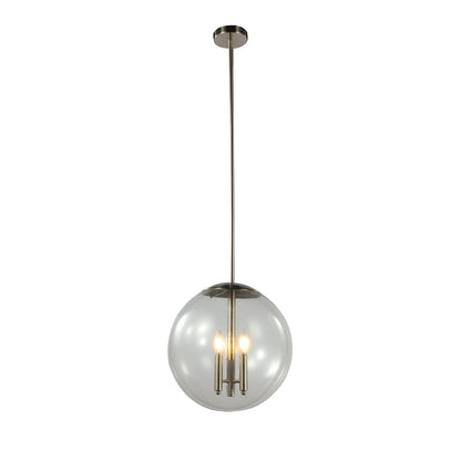 Glass Orb Pendant Light Modern Transparent Clear Globe Silver Nickel E12 3-Light Kitchen Island Dining Room 17 Inch
