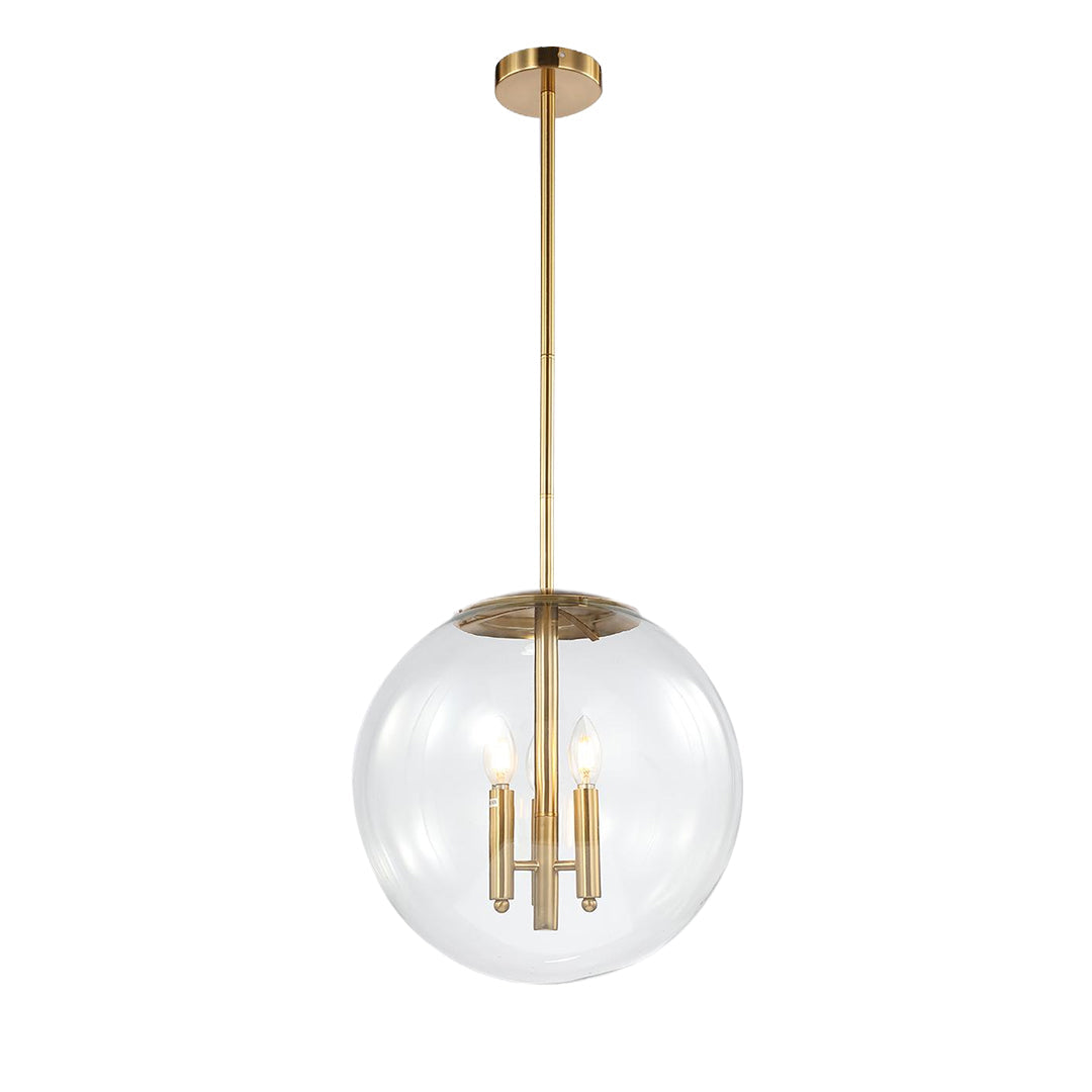 Clear Globe Pendant Light Modern Transparent Glass Gold Brass E12 3-Light Kitchen Island Dining Room 17 Inch