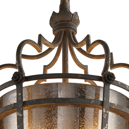 Italian Gothic Lantern Pendant Antique Bronze Iron 3-Light Transparent Glass E12 Dining Foyer