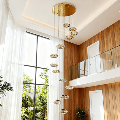 Staircase Chandelier Gold Crystal Spiral Ring LED 13-Head 3000K 6000K