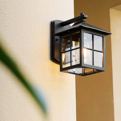 Black Square Glass Lantern Outdoor Wall Sconce Waterproof E27