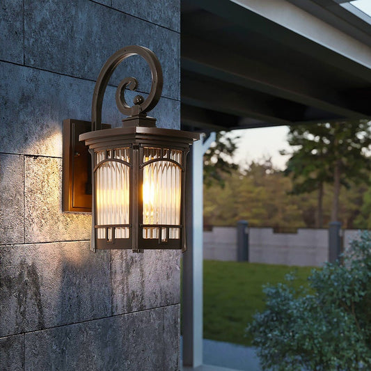 Vintage Striped Glass Outdoor Wall Lantern E27 3000K Geometric Die-Cast Aluminium