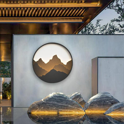 Round Mountain Scenery Decor LED Rustic Outdoor Wall Sconce Stainless Steel Sintered Stone IP54 3200K 3 Sizes Garden Entry