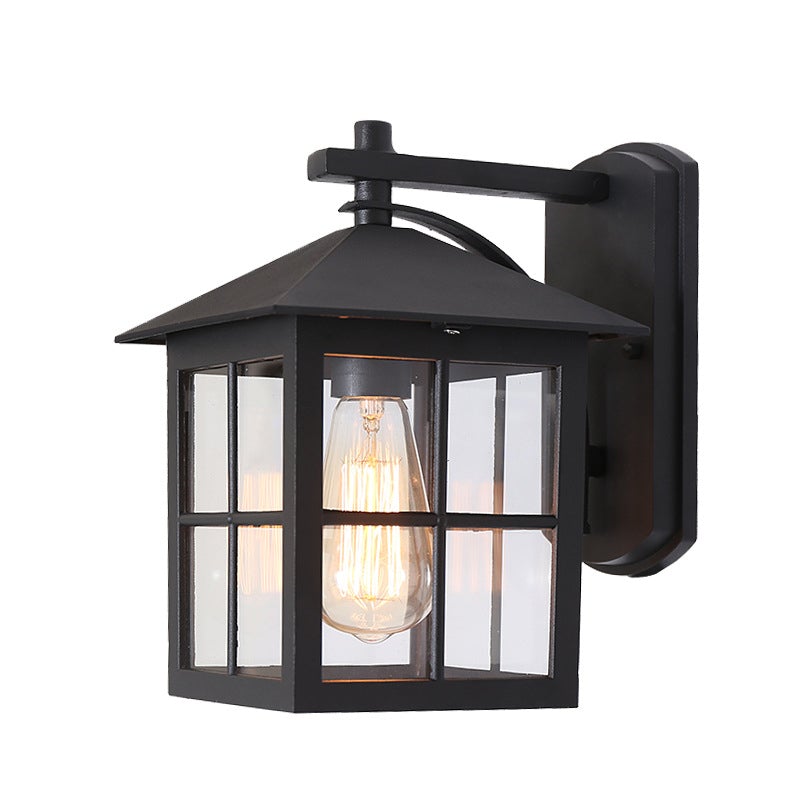 Black Square Glass Lantern Outdoor Wall Sconce Waterproof E27