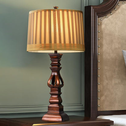 Antique Rustic Tower Resin Table Lamp Striped Linen Drum Shade E26 E27 Two Sizes