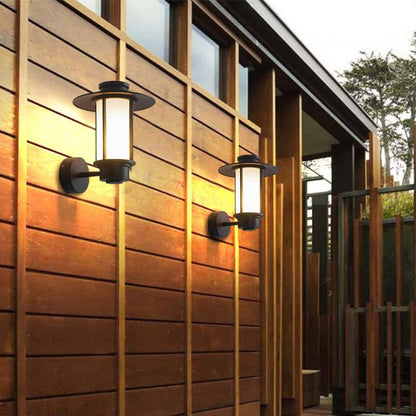 Black Retro Top Hat LED Outdoor Wall Sconce IP54 Aluminium 3200K