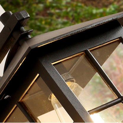 Black Square Glass Lantern Outdoor Wall Sconce Waterproof E27