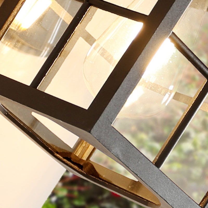 Black Square Glass Lantern Outdoor Wall Sconce Waterproof E27