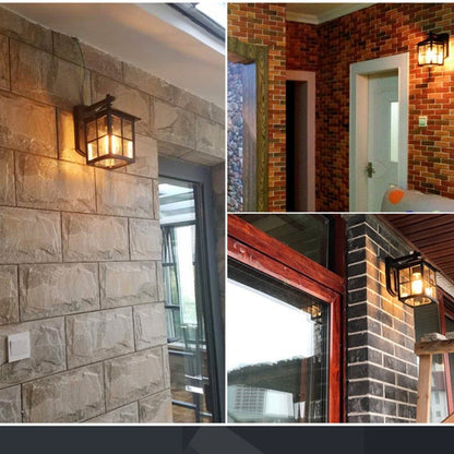 Black Square Glass Lantern Outdoor Wall Sconce Waterproof E27