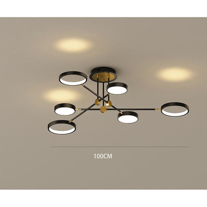 Circular Ring Multi-Light Semi-Flush Mount Ceiling Light — Nordic Aluminum Metal LED Black Gold 4 6 8 Light