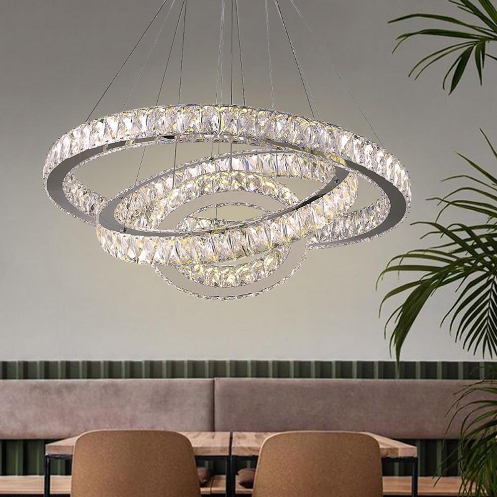 Chandelier Metal Crystal Integrated LED Interwoven Rings Silver Electroplated Modern Chic Warm White / White / Dimmable