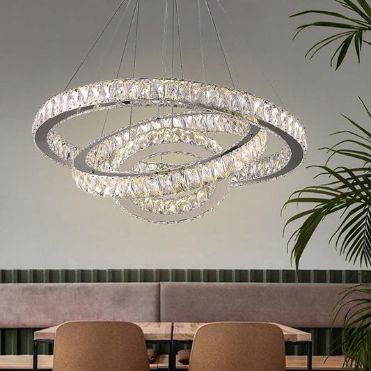 Chandelier Metal Crystal Integrated LED Interwoven Rings Silver Electroplated Modern Chic Warm White / White / Dimmable