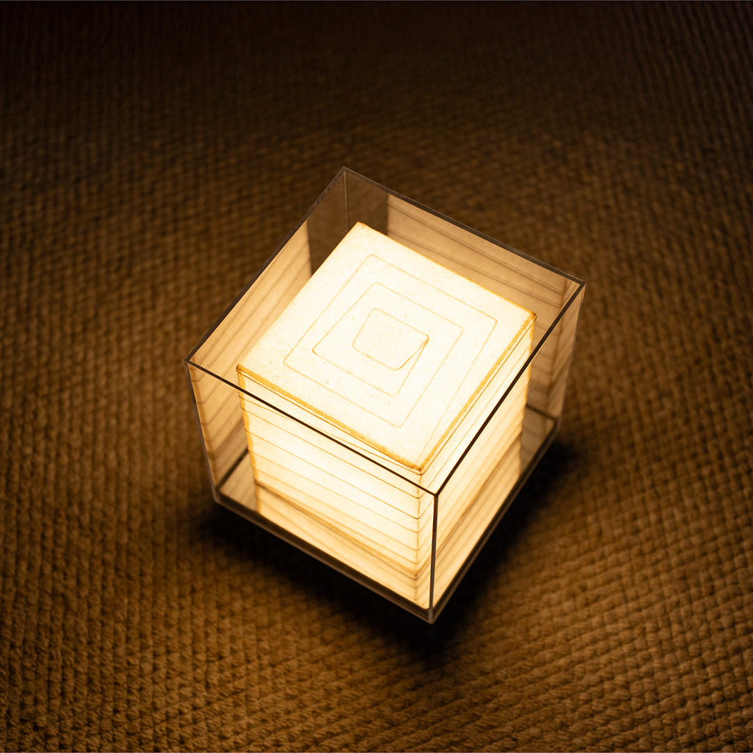 Japanese Cotton Paper Table Lamp Wabi-Sabi Zen Chrome Frame Acrylic Diffuser Warm LED 5W 9.65 Inch