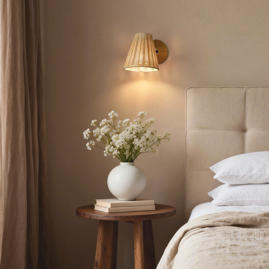 Modern Japanese Wicker Wall Sconce – Adjustable Rattan E27 Wall Light