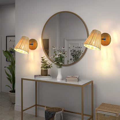 Modern Japanese Wicker Wall Sconce – Adjustable Rattan E27 Wall Light