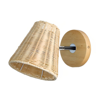 Modern Japanese Wicker Wall Sconce – Adjustable Rattan E27 Wall Light