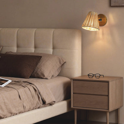 Modern Japanese Wicker Wall Sconce – Adjustable Rattan E27 Wall Light
