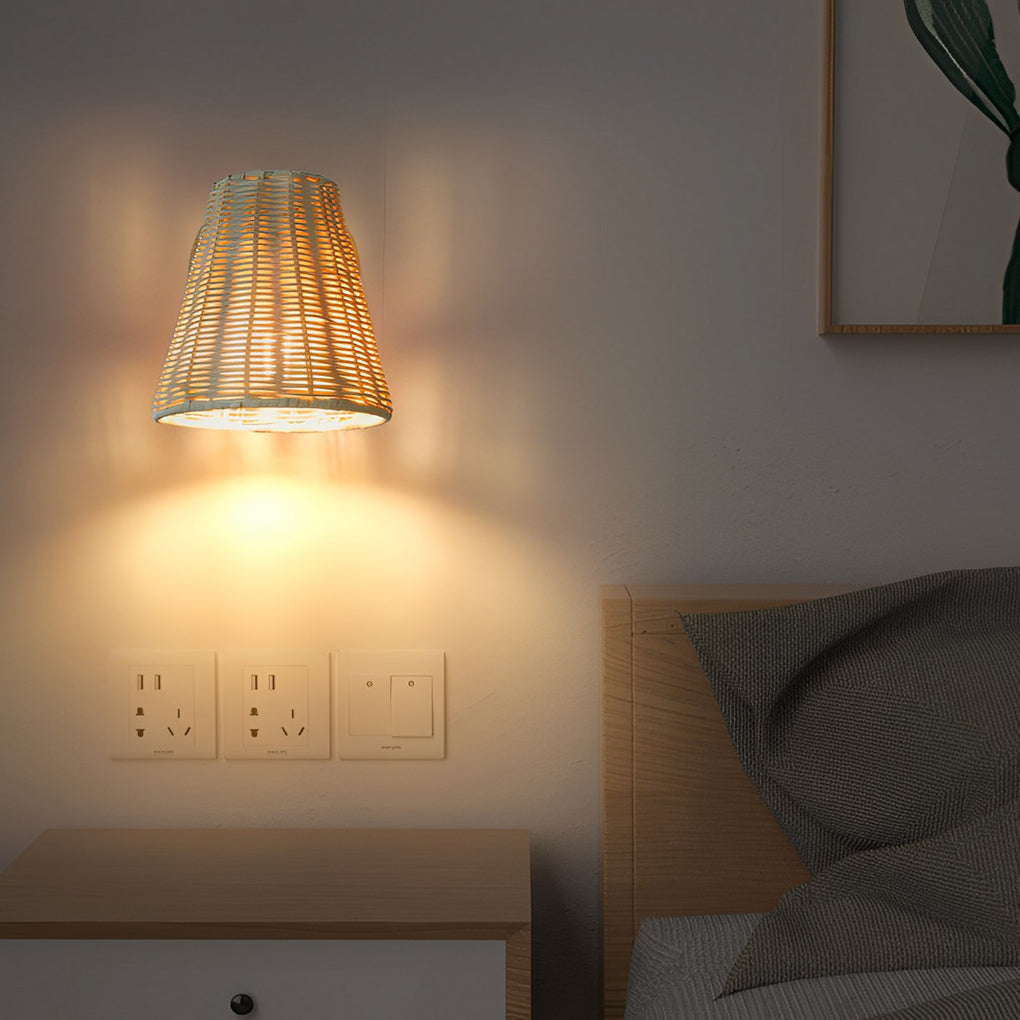 Modern Japanese Wicker Wall Sconce – Adjustable Rattan E27 Wall Light