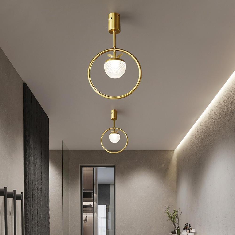 Copper Ring Semi Flush Ceiling Light Gold Acrylic Globe 10 Inch Integrated LED Warm White 3000K Nordic