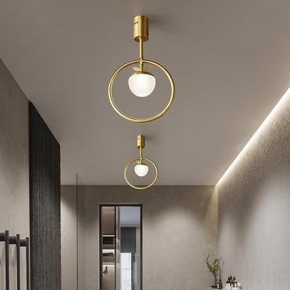 Copper Ring Semi Flush Ceiling Light Gold Acrylic Globe 10 Inch Integrated LED Warm White 3000K Nordic