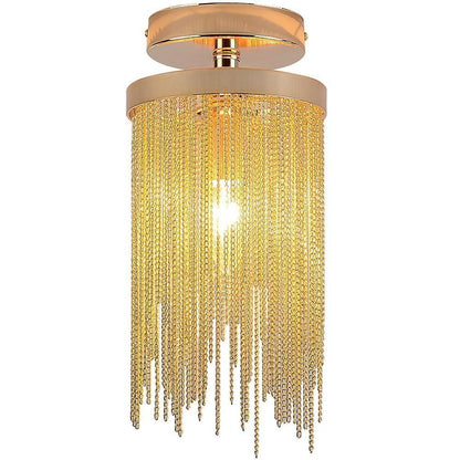 Tassel Semi Flush Mount Ceiling Light Modern Farmhouse Metal Gold Chrome Blue Green