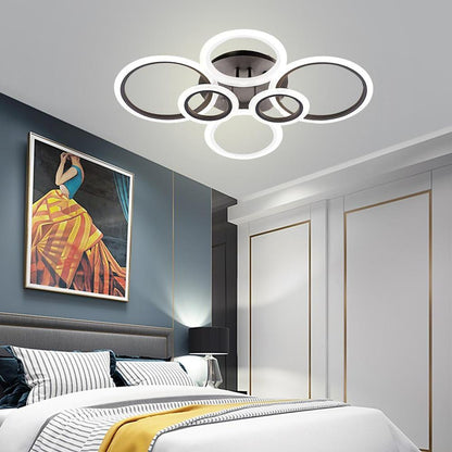 Multi-Circle Cluster Double-Tier Semi-Flush Mount Ceiling Light — Modern Aluminum Acrylic LED 4 6 8 Light