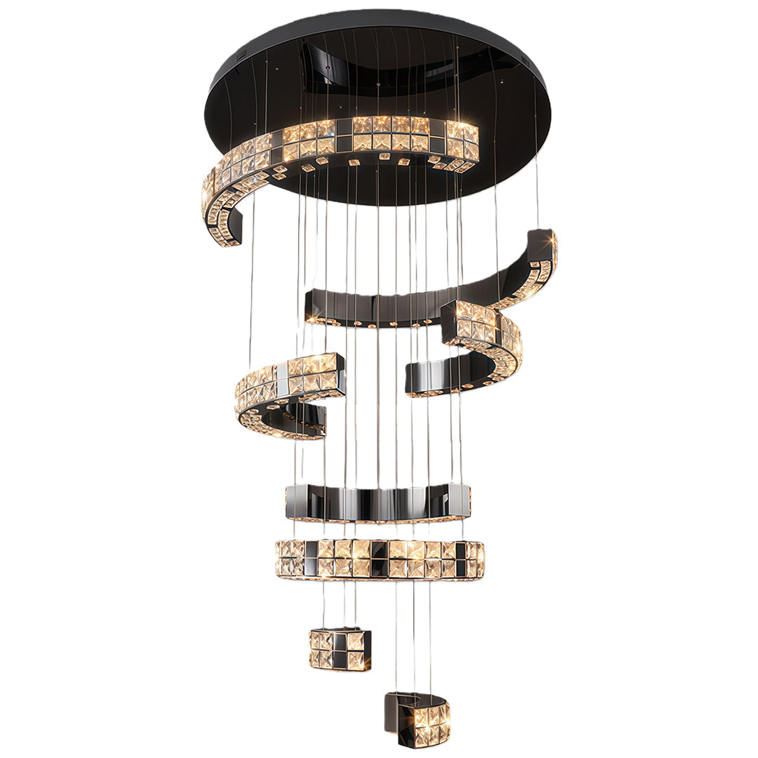 Crystal Chandelier Stainless Steel Chrome Titanium Black Warm White LED Multi-Tier Cascading Large Format